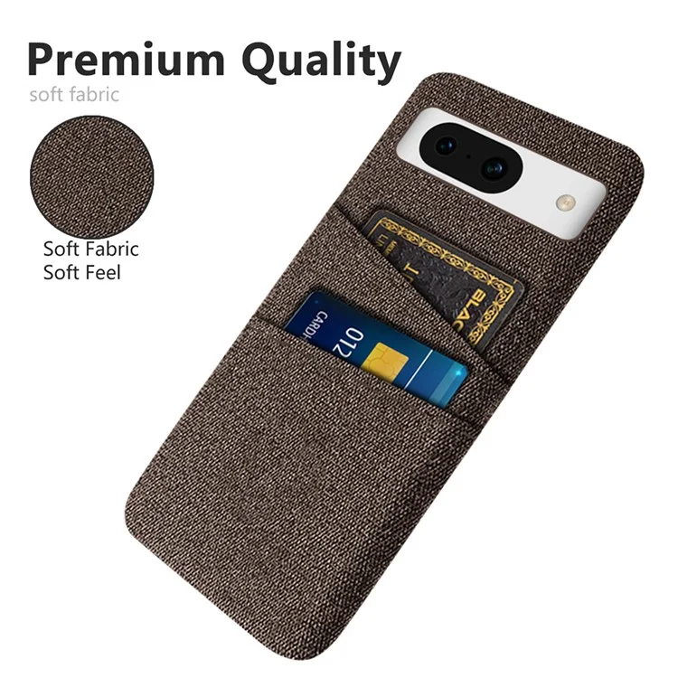 Per Google Pixel 8a Case Cloth Fabric+PC Shockproof Phone Cover with Dual Card Slots - Brown