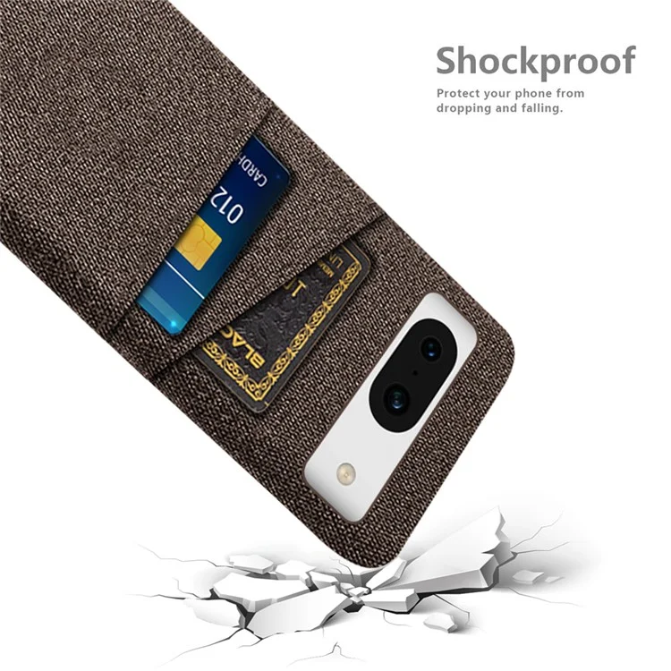Per Google Pixel 8a Case Cloth Fabric+PC Shockproof Phone Cover with Dual Card Slots - Brown