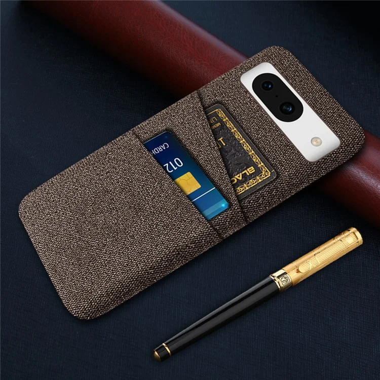 Per Google Pixel 8a Case Cloth Fabric+PC Shockproof Phone Cover with Dual Card Slots - Brown