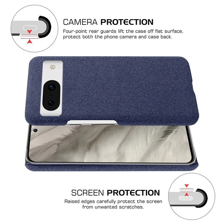 Para Google Pixel 8a Case Fabric Cloth+PC Solid Color Design Back Phone Cover - Azul