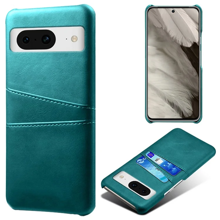 For Google Pixel 8 Case Leather Coated PC Ultra-Thin Shell with 2 Card Holders - Green