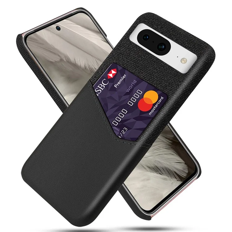 For Google Pixel 8 Case Card Holder Cloth Texture Leather+PC Phone Cover - Black