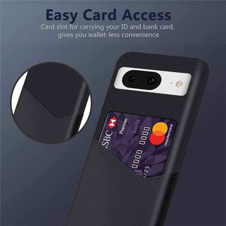 For Google Pixel 8 Case Card Holder Cloth Texture Leather+PC Phone Cover - Black