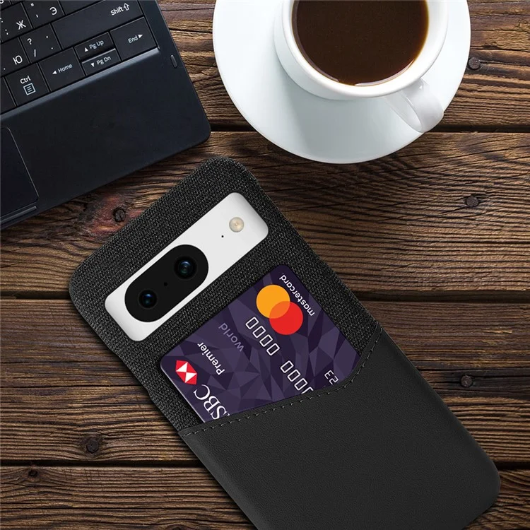 For Google Pixel 8 Case Card Holder Cloth Texture Leather+PC Phone Cover - Black