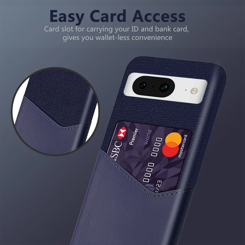 For Google Pixel 8 Case Card Holder Cloth Texture Leather+PC Phone Cover - Blue