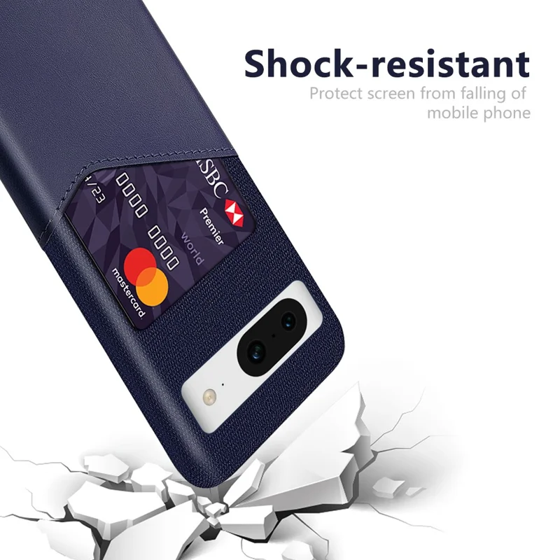 For Google Pixel 8 Case Card Holder Cloth Texture Leather+PC Phone Cover - Blue