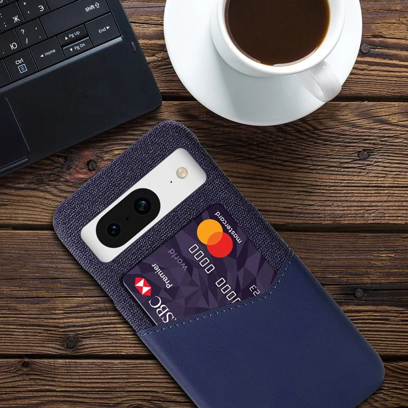 For Google Pixel 8 Case Card Holder Cloth Texture Leather+PC Phone Cover - Blue