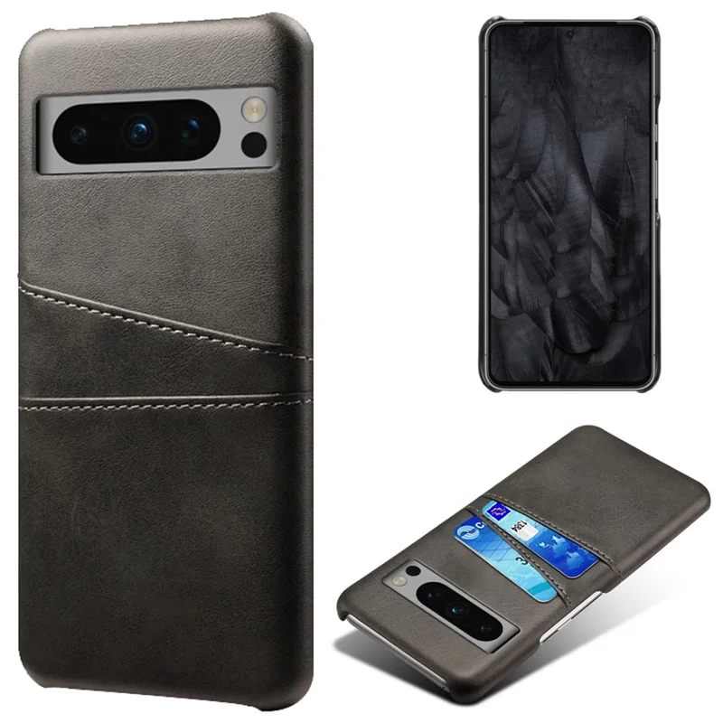 Für Google Pixel 8 Pro Slim Case Kartensteckplätze PU+PC Handyhülle - Schwarz