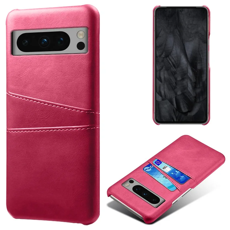 For Google Pixel 8 Pro Slim Case Card Slots PU+PC Phone Cover - Rose