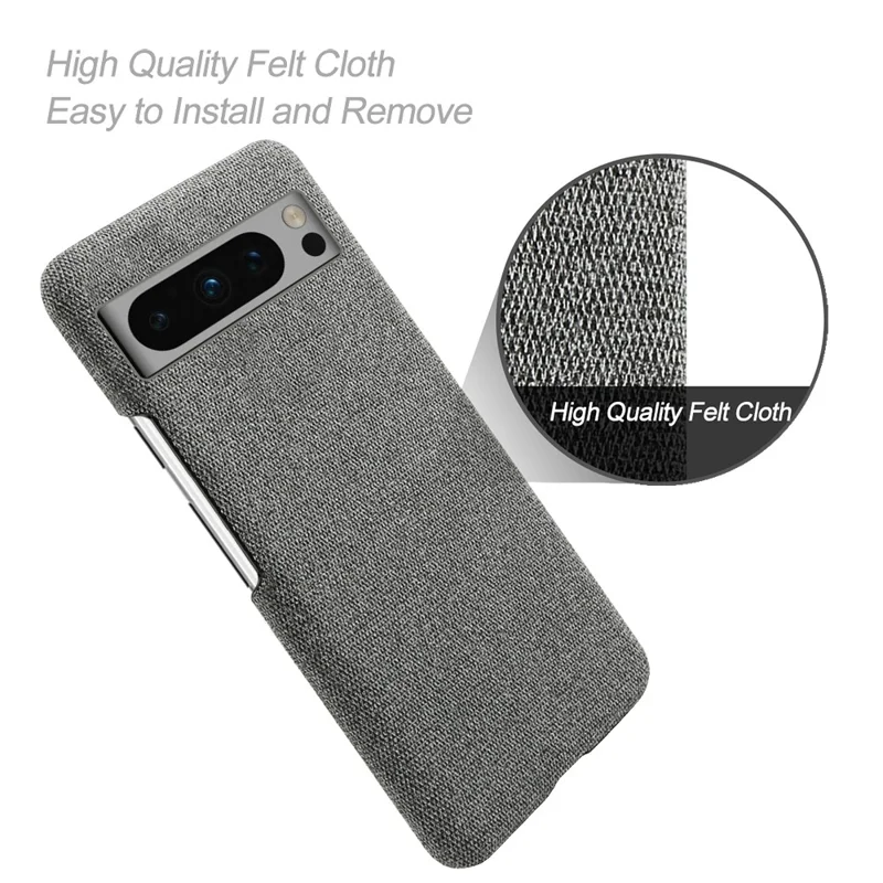 For Google Pixel 8 Pro Case Solid Color Fabric Cloth+PC Shockproof Phone Cover - Grey