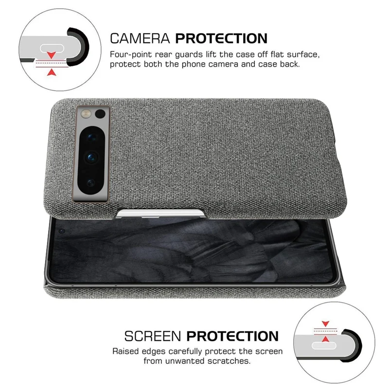For Google Pixel 8 Pro Case Solid Color Fabric Cloth+PC Shockproof Phone Cover - Grey