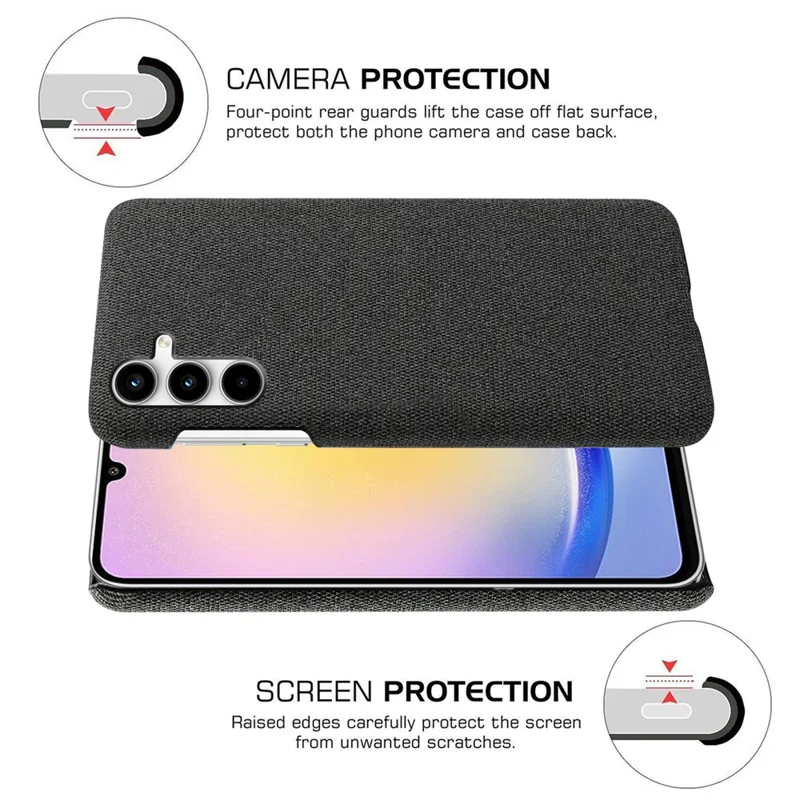 Pour Samsung Galaxy A25 5G (Global) (161,0 x 76,5 x 8,3 mm) Coque en tissu + PC Housse de protection pour téléphone - Noir