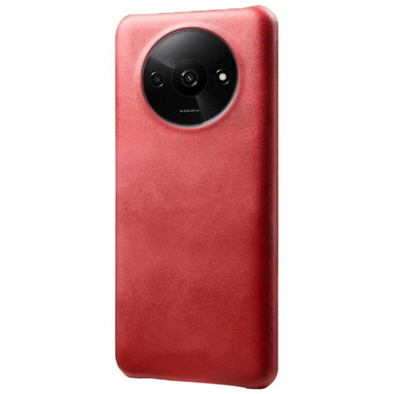 For Xiaomi Redmi A3 4G / Poco C61 4G Case Calf Texture Leather Coated PC Shell Slim Cover - Red