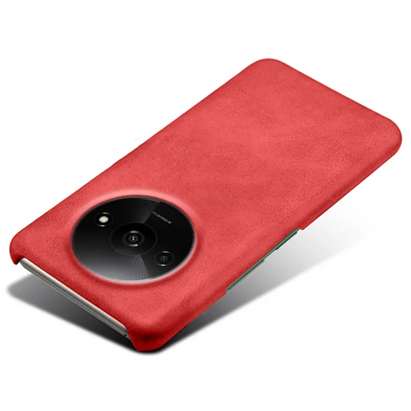 For Xiaomi Redmi A3 4G / Poco C61 4G Case Calf Texture Leather Coated PC Shell Slim Cover - Red