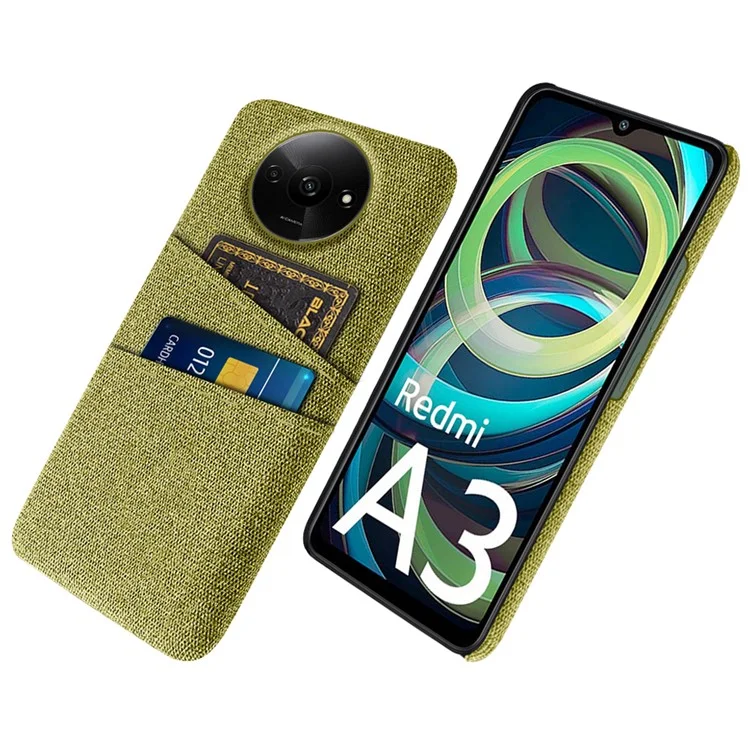 Pour Xiaomi Redmi A3 4G / Poco C61 4G Porte-cartes Étui Anti-dérapant Texture Tissu+PC Housse de Téléphone - Jaune