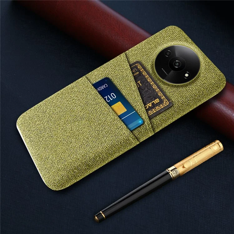 Pour Xiaomi Redmi A3 4G / Poco C61 4G Porte-cartes Étui Anti-dérapant Texture Tissu+PC Housse de Téléphone - Jaune