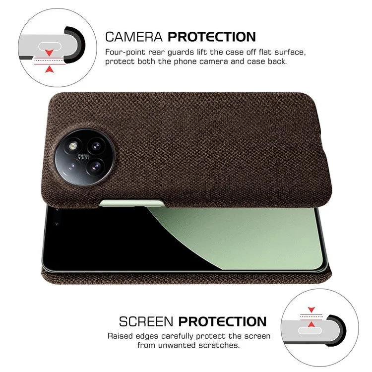 Pour Xiaomi Civi 4 Pro 5G / 14 Civi 5G Coque de protection antichoc Couleur unie Tissu en tissu+PC Housse de téléphone - Marron