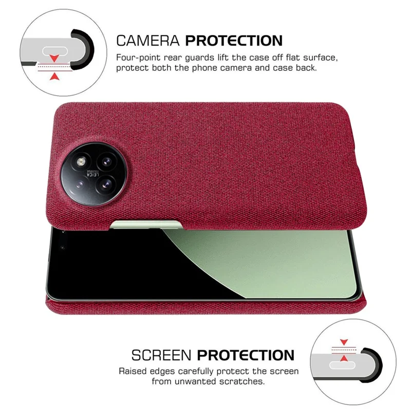For Xiaomi Civi 4 Pro 5G / 14 Civi 5G Shockproof Case Solid Color Fabric Cloth+PC Phone Cover - Red