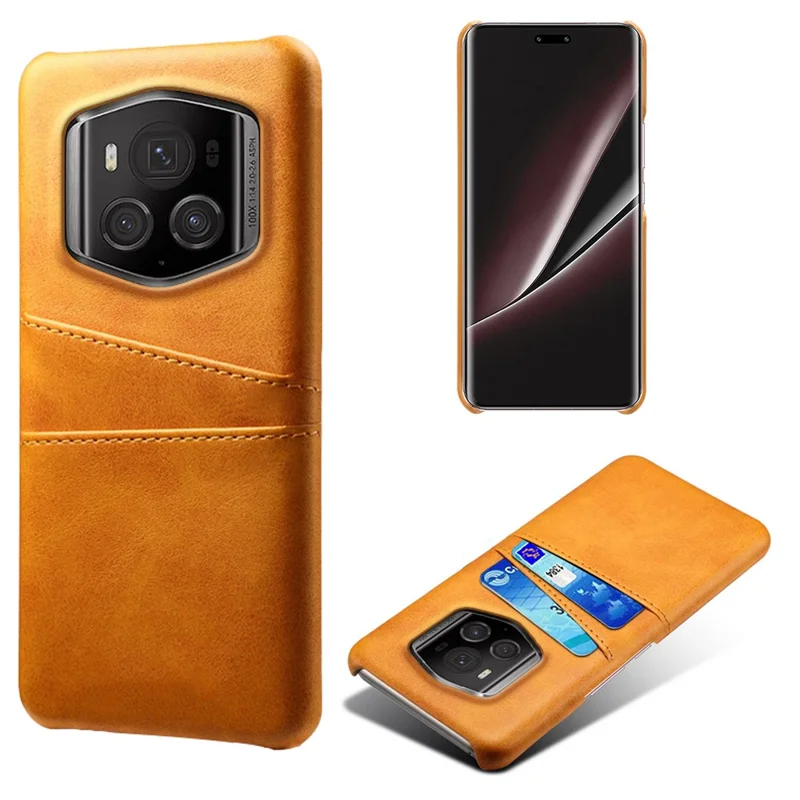 For Honor Magic6 RSR Porsche Design 5G Case Dual Card Slots Leather+PC Phone Cover - Orange