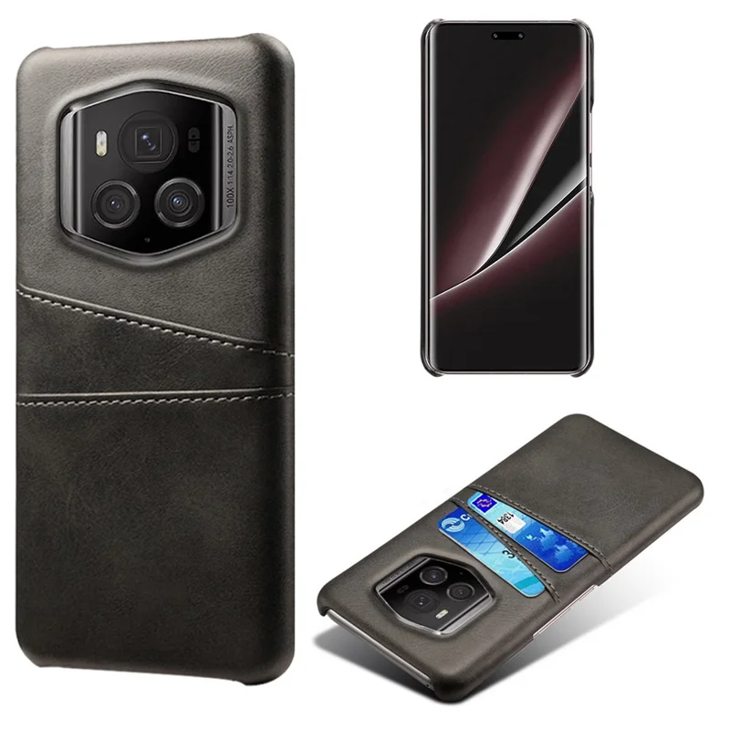 For Honor Magic6 RSR Porsche Design 5G Case Dual Card Slots Leather+PC Phone Cover - Black