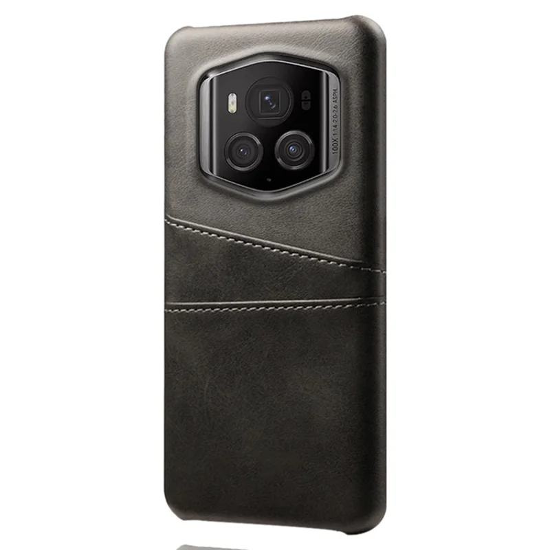 For Honor Magic6 RSR Porsche Design 5G Case Dual Card Slots Leather+PC Phone Cover - Black