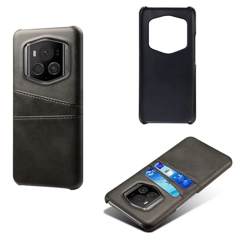 For Honor Magic6 RSR Porsche Design 5G Case Dual Card Slots Leather+PC Phone Cover - Black