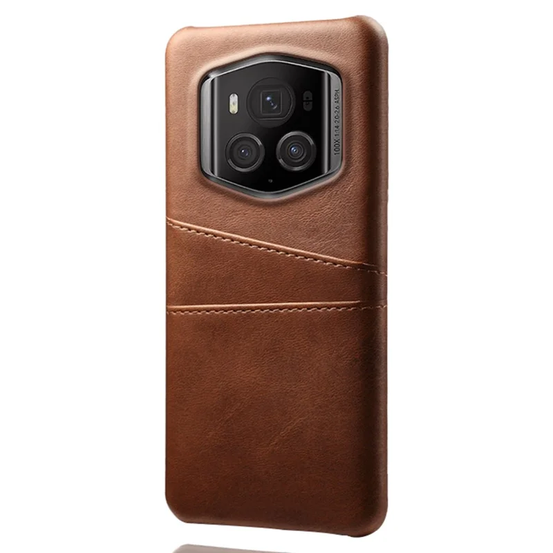For Honor Magic6 RSR Porsche Design 5G Case Dual Card Slots Leather+PC Phone Cover - Brown
