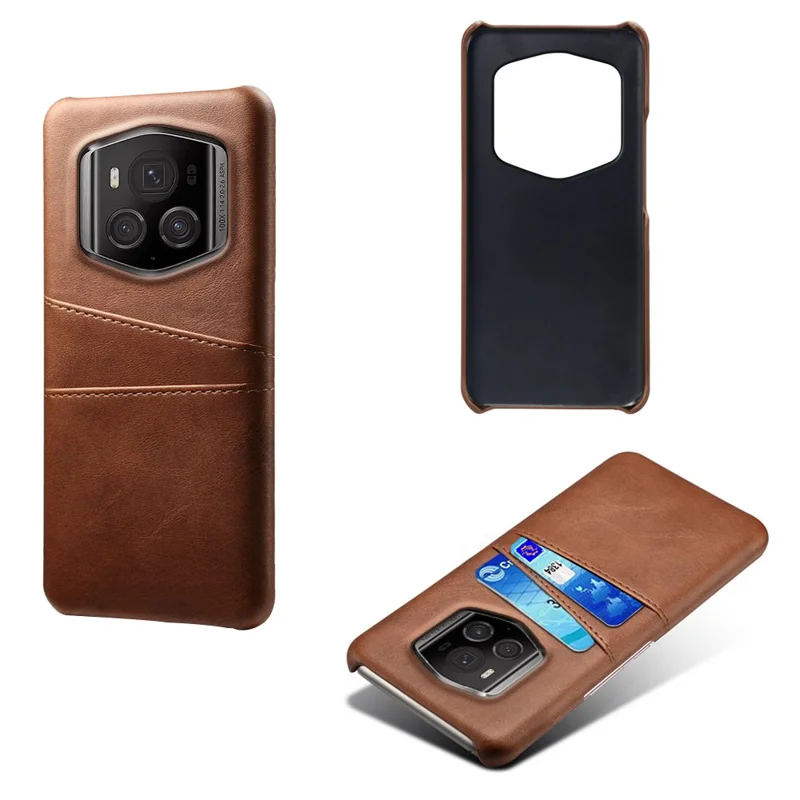 For Honor Magic6 RSR Porsche Design 5G Case Dual Card Slots Leather+PC Phone Cover - Brown