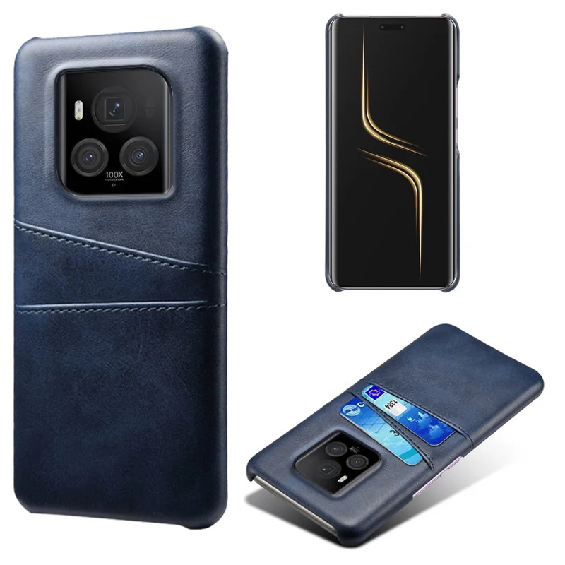 For Honor Magic6 Ultimate 5G Case with 2 Card Slots Dual Layer PU Leather+PC Phone Cover - Blue