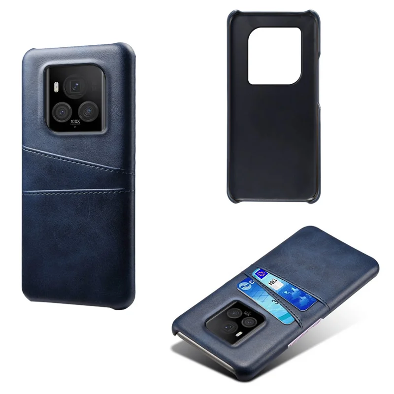 For Honor Magic6 Ultimate 5G Case with 2 Card Slots Dual Layer PU Leather+PC Phone Cover - Blue