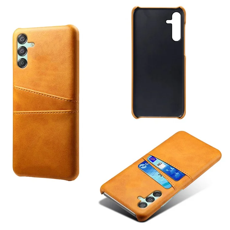 Pour Samsung Galaxy F15 5G / M15 5G Étui en cuir PU dur PC antichoc avec 2 fentes pour cartes - Orange