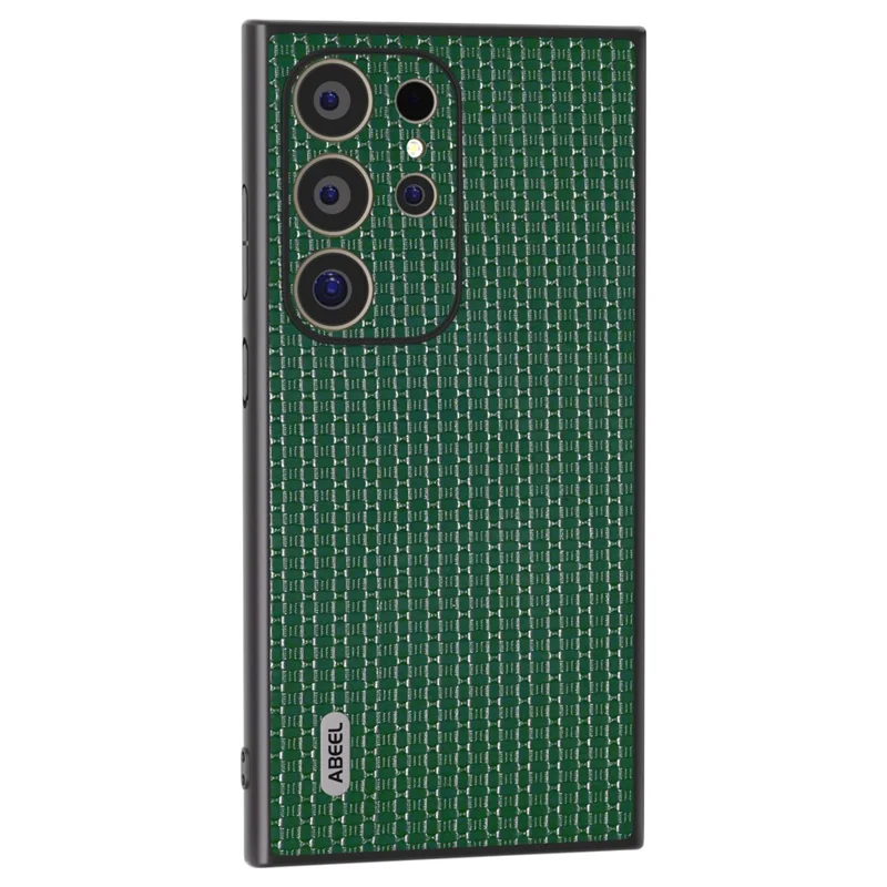 ABEEL Para Samsung Galaxy S24 Ultra Case Genuine Cow Leather+PC+TPU Phone Shell Cover - Verde