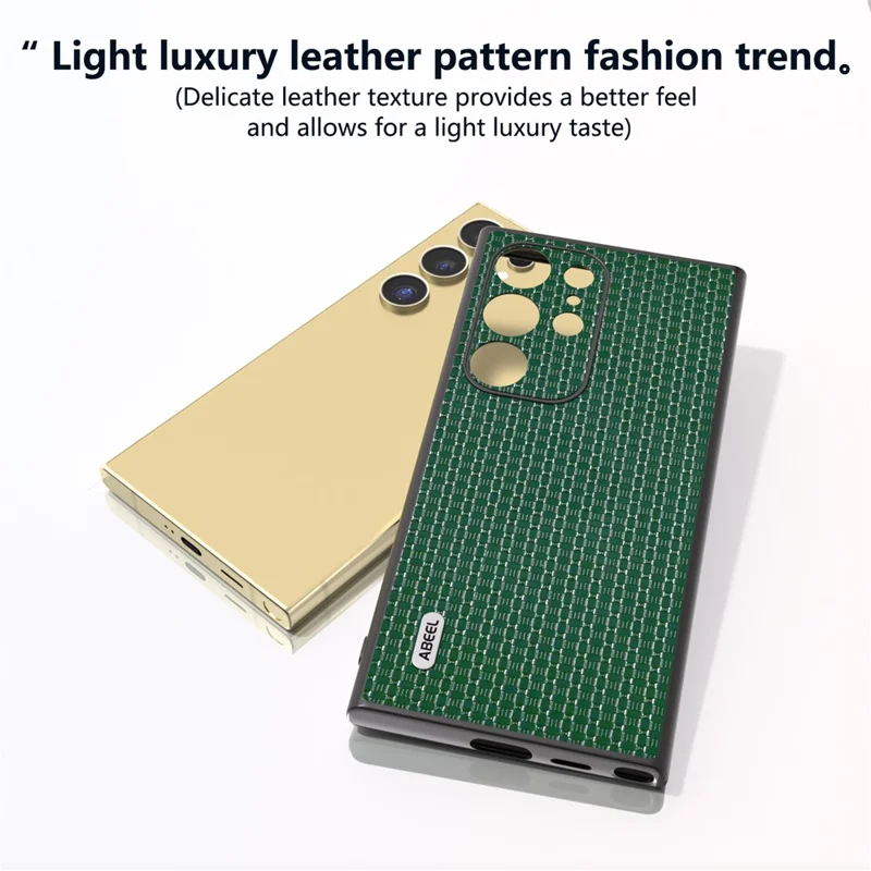 ABEEL Para Samsung Galaxy S24 Ultra Case Genuine Cow Leather+PC+TPU Phone Shell Cover - Verde