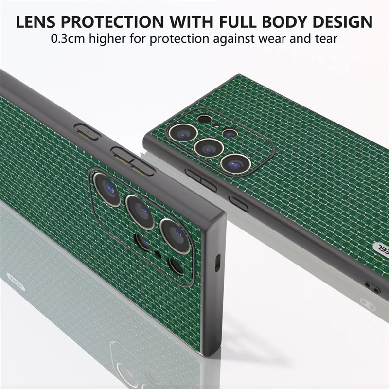 ABEEL Para Samsung Galaxy S24 Ultra Case Genuine Cow Leather+PC+TPU Phone Shell Cover - Verde