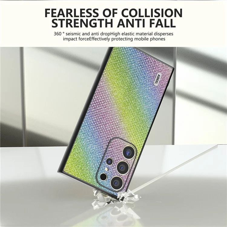 ABEEL For Samsung Galaxy S24 Ultra Case PU Leather+PC Back TPU Frame Phone Cover Rhinestone Texture - Multi-color