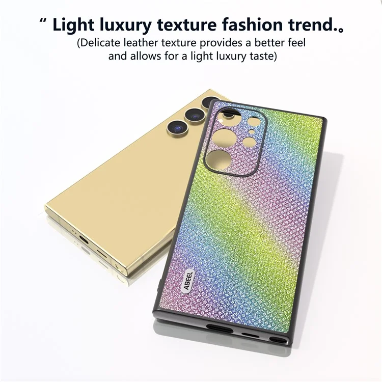 ABEEL For Samsung Galaxy S24 Ultra Case PU Leather+PC Back TPU Frame Phone Cover Rhinestone Texture - Multi-color