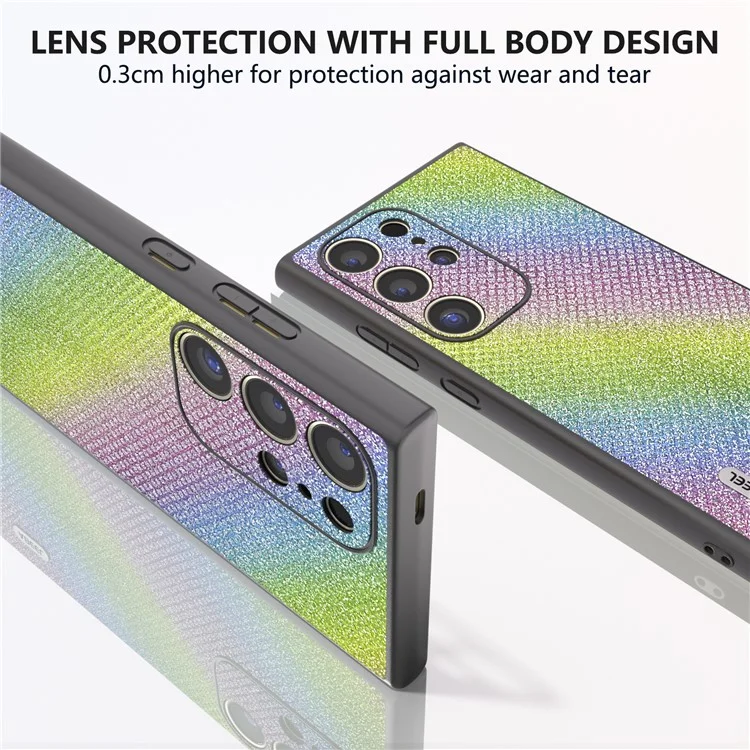 ABEEL For Samsung Galaxy S24 Ultra Case PU Leather+PC Back TPU Frame Phone Cover Rhinestone Texture - Multi-color