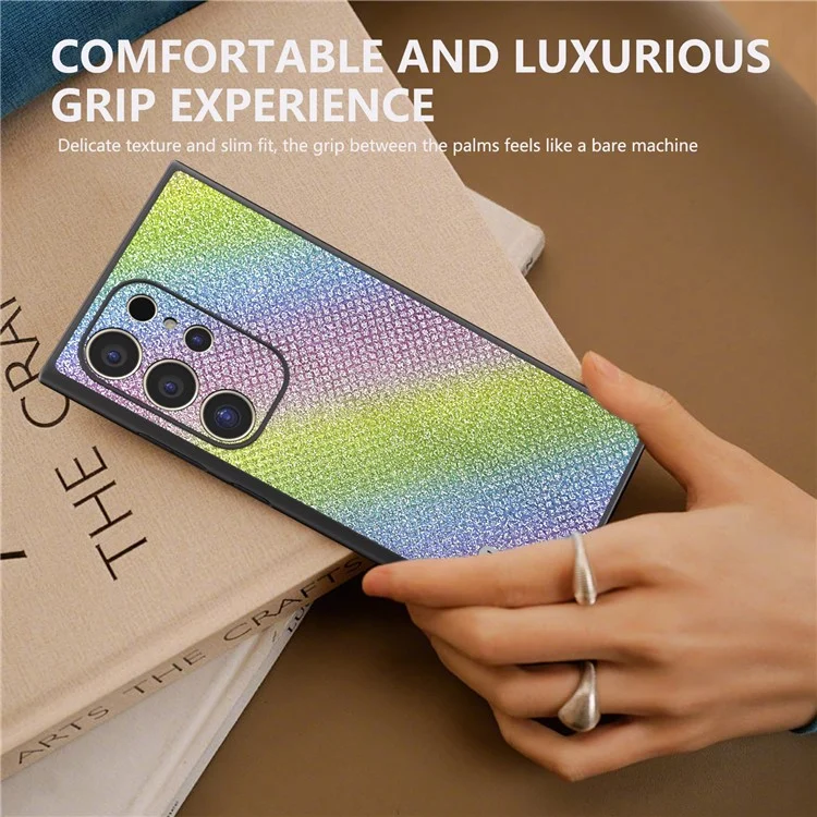 ABEEL For Samsung Galaxy S24 Ultra Case PU Leather+PC Back TPU Frame Phone Cover Rhinestone Texture - Multi-color