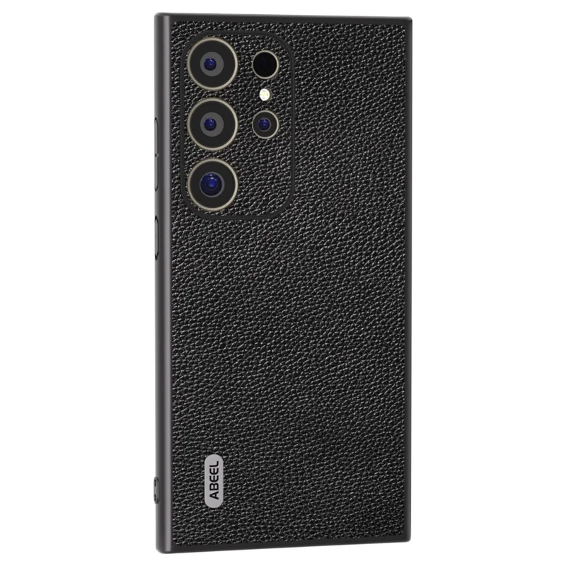 ABEEL For Samsung Galaxy S24 Ultra Case Litchi Texture Genuine Cow Leather+PC+TPU Cover - Black