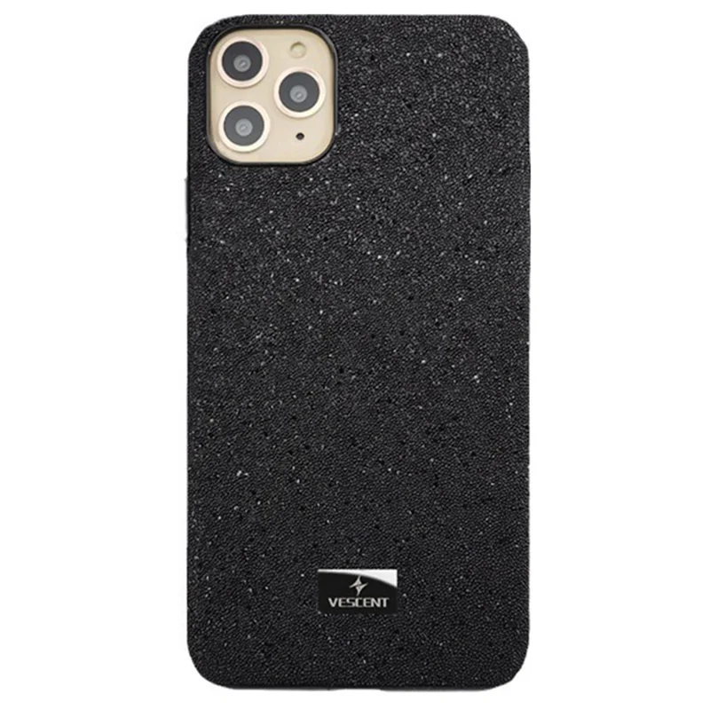 VESCENT For iPhone 15 Pro Max Anti-drop PC+TPU Phone Case Hot Press Molding Glitter Powder Phone Cover - Black