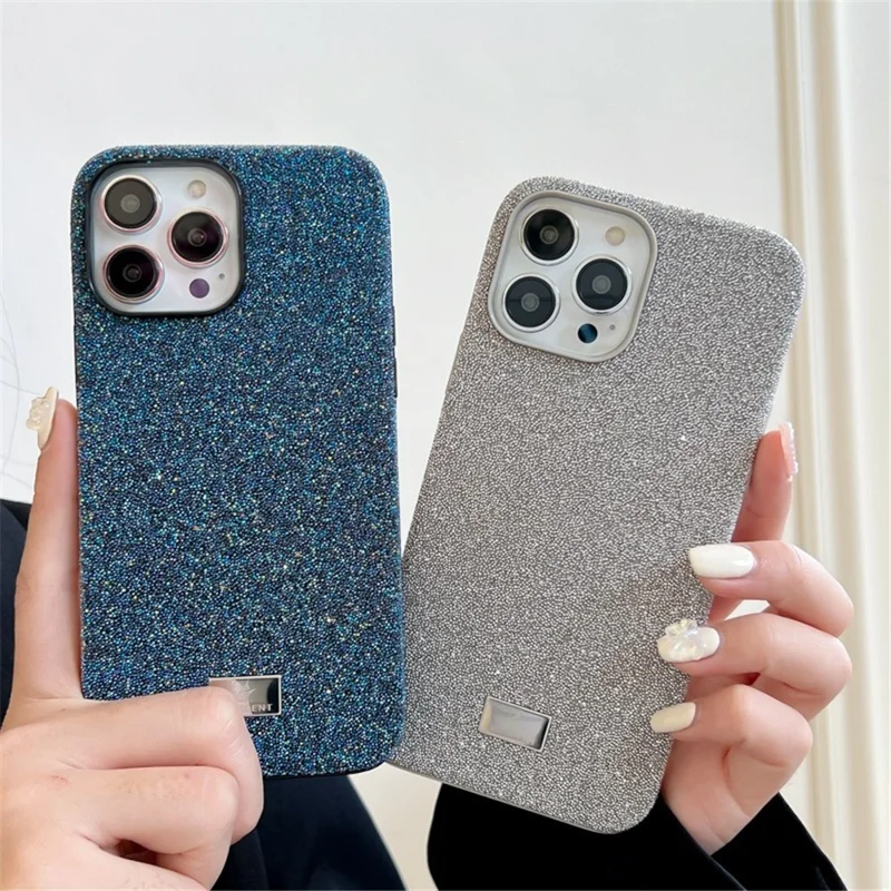 VESCENT For iPhone 15 Pro Max Anti-drop PC+TPU Phone Case Hot Press Molding Glitter Powder Phone Cover - Black