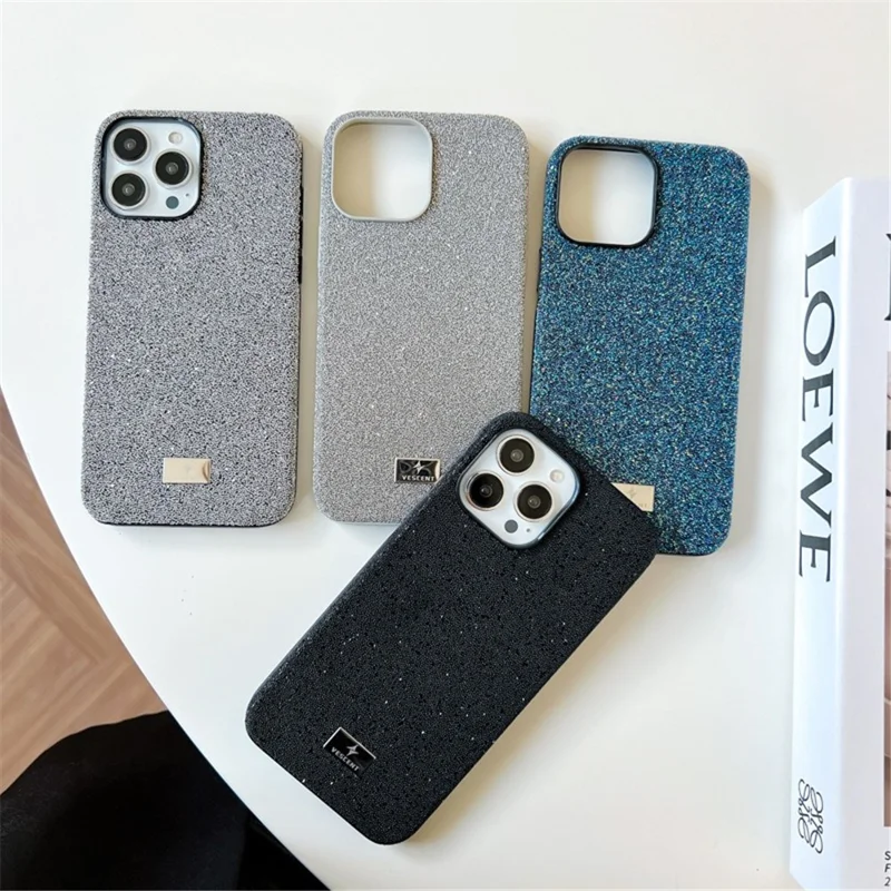 VESCENT For iPhone 15 Pro Max Anti-drop PC+TPU Phone Case Hot Press Molding Glitter Powder Phone Cover - Black