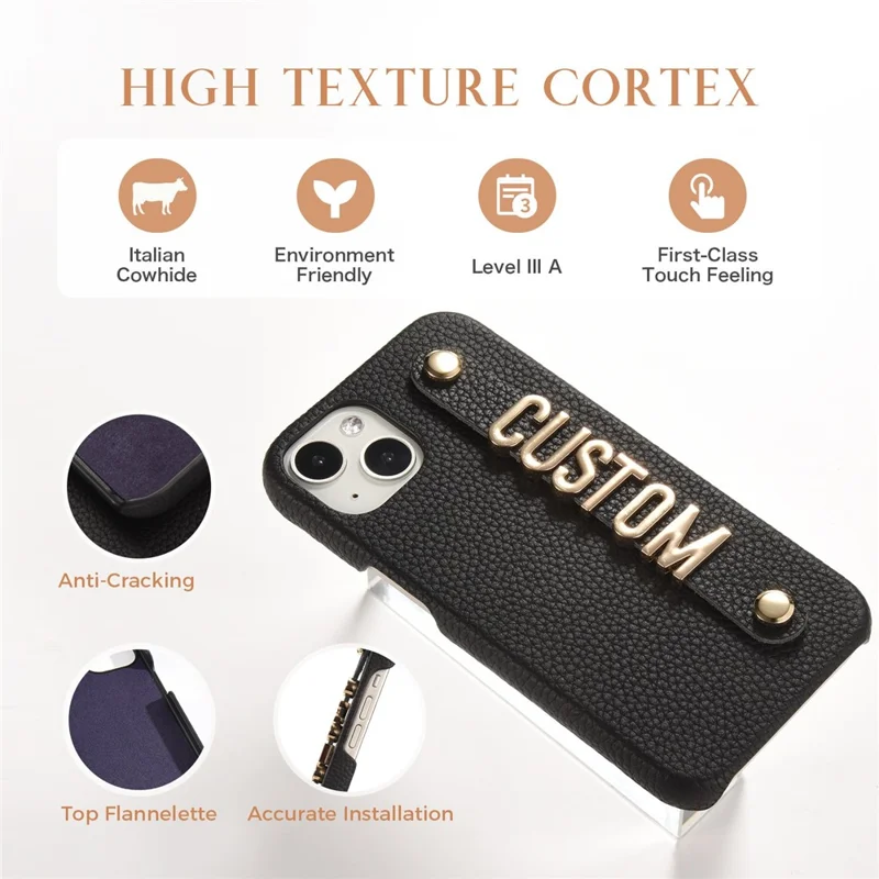 For iPhone 14 Plus Anti-Scratch Litchi Texture Phone Case Genuine Cow Leather+PC+Zinc Alloy Phone Cover - Blue