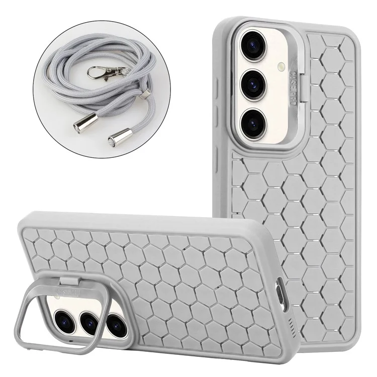 For Samsung Galaxy A35 5G Phone Case Heat Dissipation Kickstand TPU Cover with Lanyard - Grey