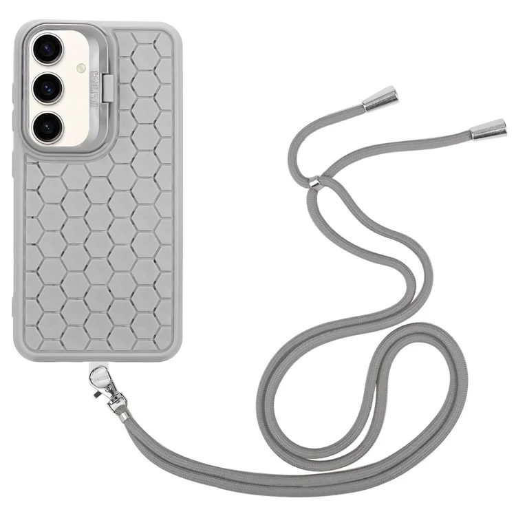 For Samsung Galaxy A35 5G Phone Case Heat Dissipation Kickstand TPU Cover with Lanyard - Grey