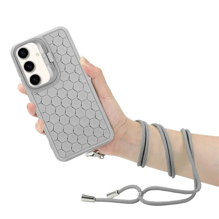 For Samsung Galaxy A35 5G Phone Case Heat Dissipation Kickstand TPU Cover with Lanyard - Grey