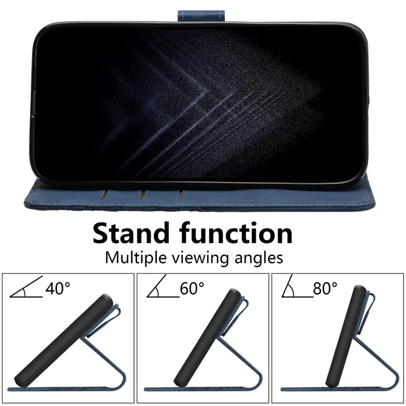 For iPhone 12 Pro Max PU Leather Cover 7-Shape Imprinted Pattern Phone Case Wallet - Dark Blue