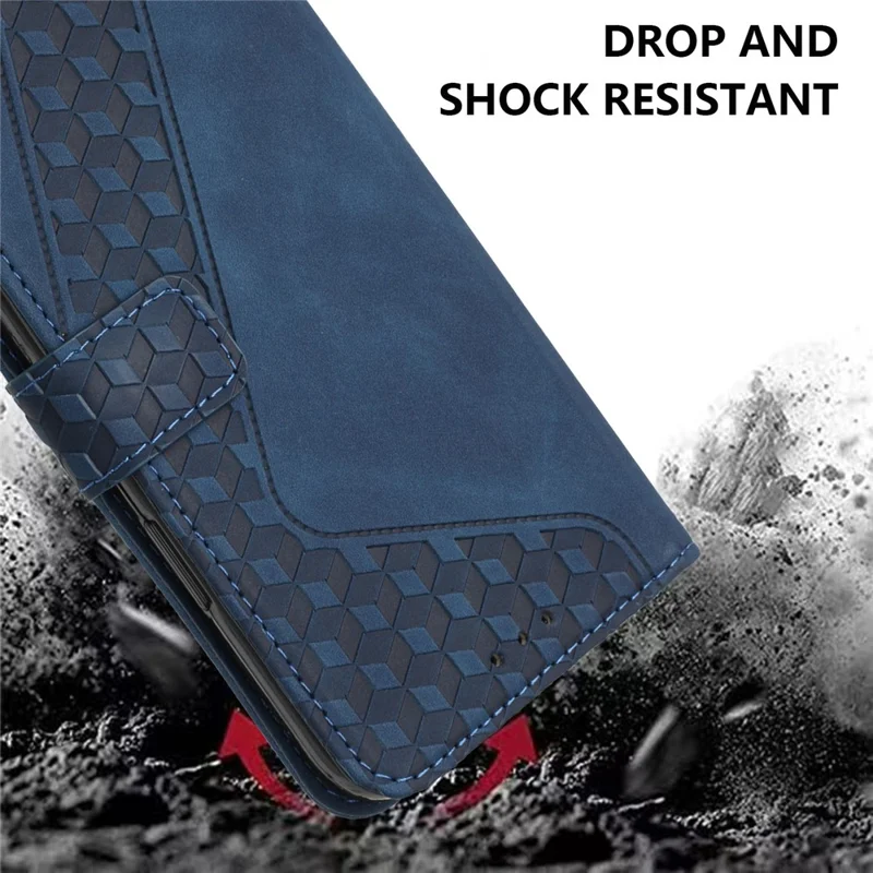 For iPhone 12 Pro Max PU Leather Cover 7-Shape Imprinted Pattern Phone Case Wallet - Dark Blue