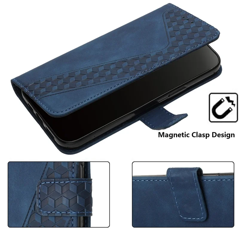 For iPhone 12 Pro Max PU Leather Cover 7-Shape Imprinted Pattern Phone Case Wallet - Dark Blue