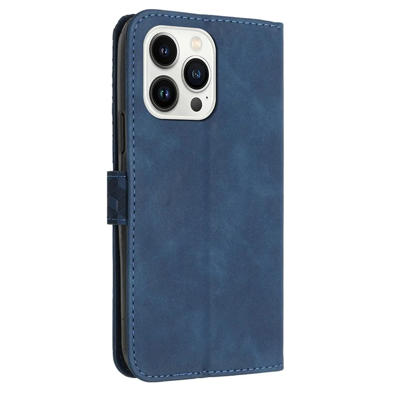 For iPhone 12 Pro Max PU Leather Cover 7-Shape Imprinted Pattern Phone Case Wallet - Dark Blue